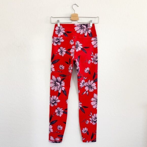 Spiritual Gangster Perfect High Rise Waist Floral Leggings Red Pink Gym Size M - Picture 4 of 9